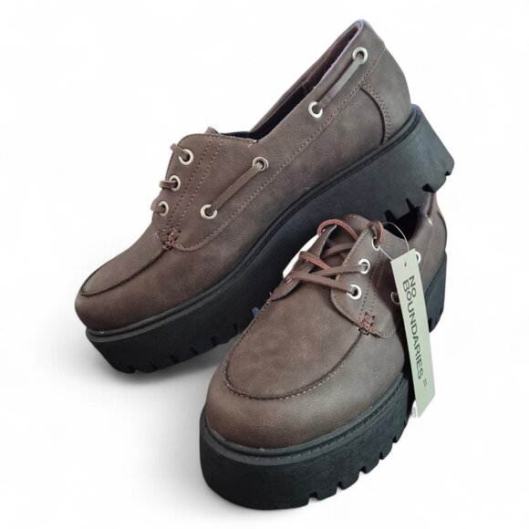 No Boundaries Shoes - No Boundaries Platform Boat Shoes Women's Size 11 Brown Lug Sole Comfort Foam